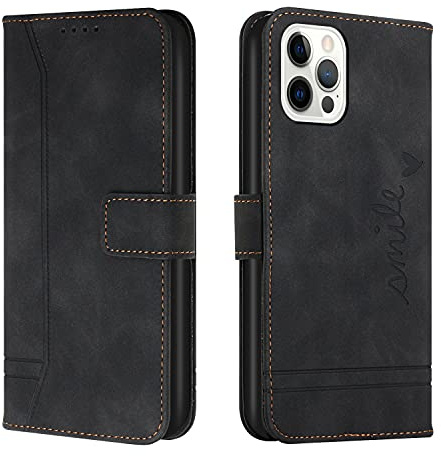 Trugox Handyhülle für Apple iPhone 13 Pro Max Hülle Klappbar Klapphülle mit Kartenfach Handytasche Handy Schutzhülle Tasche Leder Wallet Flip Case Slim Book Cover - Schwarz