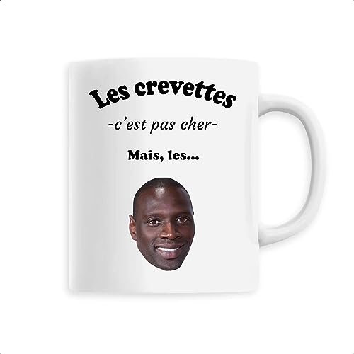 La French Touch Mug Les crevettes c'est pas cher - Imprimé en France - Tasse originale en céramique - Cadeau Anniversaire Humour original rigolo (Blanc)