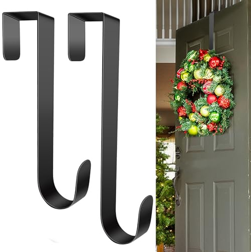 Türhaken zum Einhängen Innenseite,Kranz Aufhänger Türhaken für Weihnachten Tür,Schwarze Kleiderhaken für Tür innen,Platzsparende Türgarderobe für Rückseite der Tür,Schwarzer Metallhaken (31cm, 4Stück)