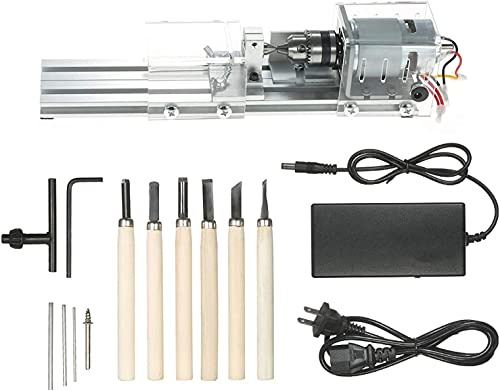 100W CNC hining for Table Woodworking Wood DIY Tool Lathe Set,Mini Lathe Beads Polisher hine, Miniature Lathe Engraving and Grinding Cutting for Beads and Wood,Transparent (Metal)