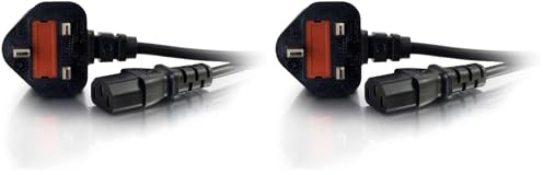 C2G 88513 2 Metre UK Power Cable (IEC320C13 to BS 1363) 6 Foot Kettle Lead/Power Cord, Black (Pack of 2)
