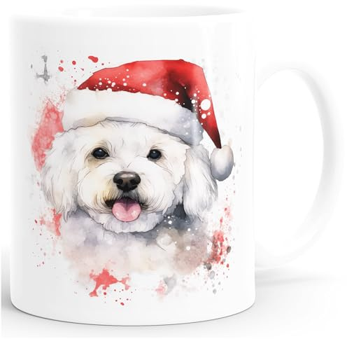 SpecialMe® Tasse Hunde-Motiv Weihnachten Weihnachtsmütze lustig Hunderassen Geschenk Hundebesitzer Aquarell Weiss standard