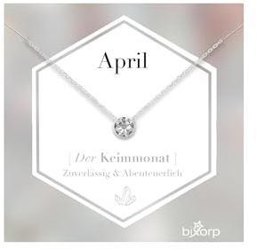 Bixorp Geburtsstein Halskette mit Zirkonia-Anhänger - Edelstahlkette mit rundem Zirkonia-Kristall - Gold & Silberfarben