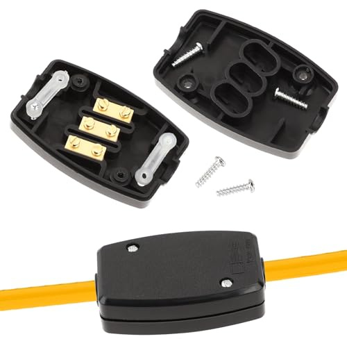 2 PCS 3-Terminal Electrical Junction Box 13A 250V Black Cable Connector Box In-line Connector Wire Mains Electrical Joiner Wire Connector for Power Automotive Wiring Outdoor Lighting