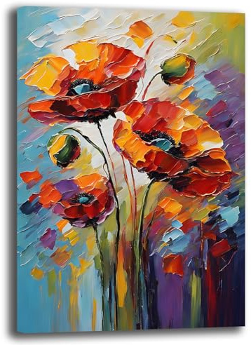 Printerland Quadro Moderno Soggiorno FIORI Papavero Rosso Astratto Quadri moderni da Parete XXL grande Stampa su tela Canvas Decorazione Murale muro Arredo Camera da letto Cucina (8, 50x70 cm)