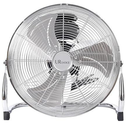 UR CHOICE High Velocity Metal Chrome Floor Fan 16 Inch, Portable Pedestal Desk Air Circulator with 3 Speed Settings, Heavy Duty Electric Standing Fan for Home, Gym, Office, Warehouse, Garage, Events