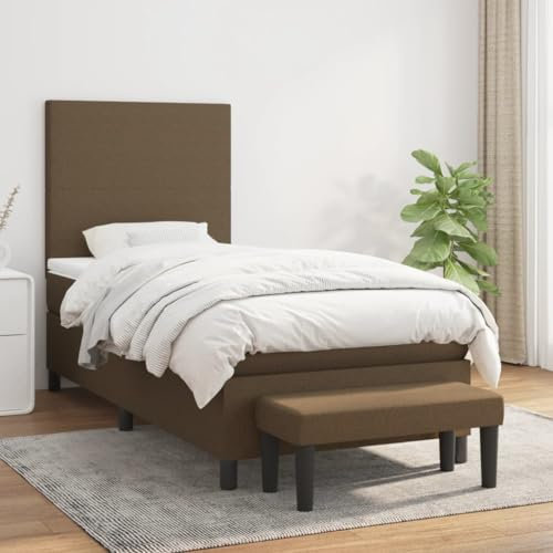 ZQQLVOO Bed Frame Lattenrost Palettenbett Bodenbett Boxspringbett mit Matratze Dunkelbraun 100x200 cm Stoff