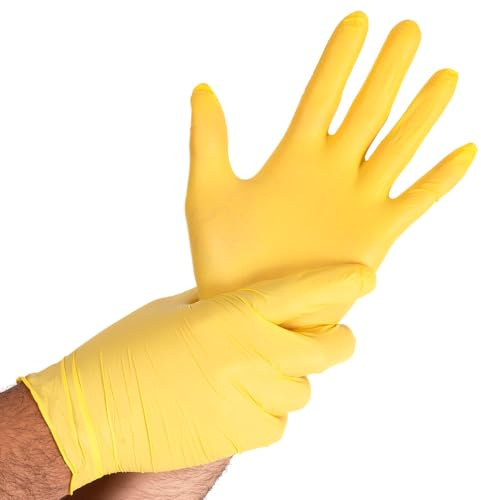 FRANZ MENSCH 100x Hygostar Einweghandschuhe Safe Light, Einmalhandschuhe Größe XL, reißfeste Nitrilhandschuhe, puderfrei, latexfreie Gummihandschuhe, Handschuhe Einweg, Gelb in XS, S, M, L, XL & XXL