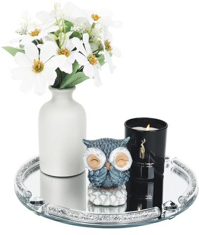 Spiegeltablett, Deko Tablett Silber, Badezimmer Tablett, Schmucktabletts, Schlüsselablage, Schmucktablett, Cosmetic Organizer, Badezimmer Deko, Kerzentablett, Dekotablett Rund 25cm, Vintage Spiegel