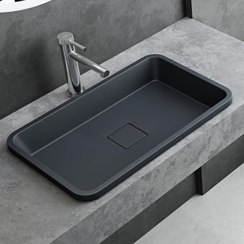 Mai & Mai Bathroom Stone Resin Sink Countertop Washbasin Hanging Basin Solid Surface Sink in Matte Anthracite Approx. 53x33x10.5 cm (WxDxH) Modern Design Bathroom Vessel Sink with Drain Cover