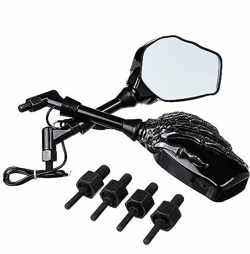 Lenkerendenspiegel Motorrad Universal Motorrad Spiegel Skeleton Schädel Hand Klaue Seite Rückspiegel Blinker Licht 8mm 10mm Chopper Spiegel