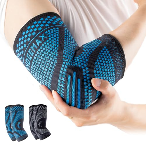 INDEEMAX Ellenbogenbandage Tennisarm bandage für Männer Damen, Kompression Ellenbogen Bandage für Tennisarm, Golferarm, Sports, Sehnenentzündung, Arthritis, Blau, L