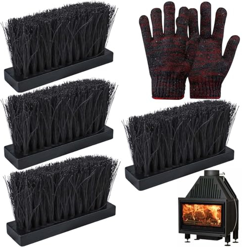 4 cepillos de chimenea, cepillos de chimenea con guantes, escoba de repuesto para utensilios de chimenea, repuesto alargado, cabezal de repuesto para chimenea, limpieza de chimenea y herramientas de