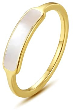 Iutymu Mother of Pearl Ring - Gold Plated Dainty Minimalist Shell Pearl Ring for Women (Gold, 8)