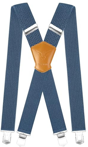 Fevaeno Hosenträger für Herren mit 4 Starken Metal Clips 5cm Breit X Form Einstellbar und Elastische Einheitsgröße Hosenträger für Männer und Damen (Blau)