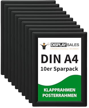 DISPLAY SALES Klapprahmen DIN A4 | 10 Stück | 25 mm Profil | Plakatrahmen in schwarz | Posterrahmen, Bilderrahmen aufklappbar im Sparpack | Wechselrahmen Budget