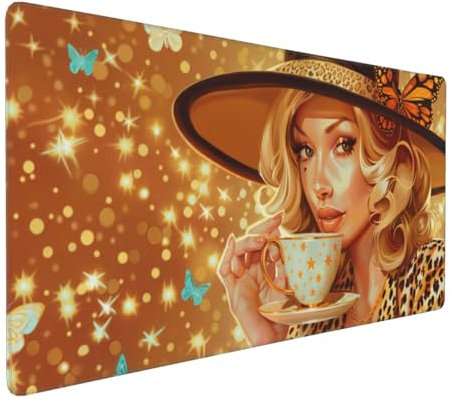 Gaming Mauspad XXL Kaffee Mousepad 800x400x4mm Frau Verlängertes Mauspad Schreibtischauflage,Genähte Kanten Mauspad,Verbessert Präzision und Geschwindigkeit Wasserdicht Geeignet für Büro und Spiele