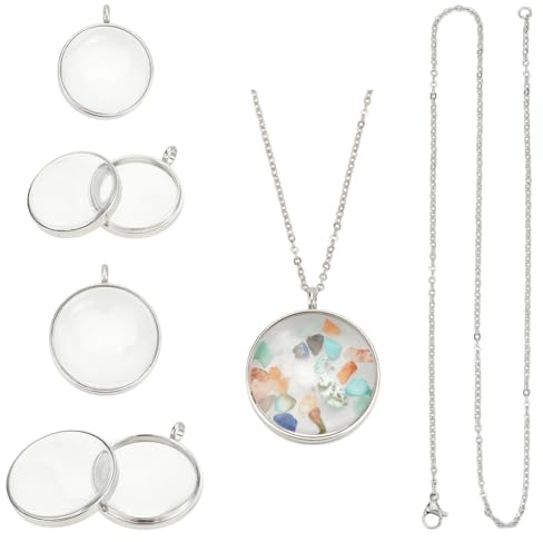 UNICRAFTALE 2 set, 2 storlekar, fotomedaljongshänge, halsband, levande minneshänge, rostfritt stål, flytande berlock i glas, fotoram, hängen för smyckestillverkning