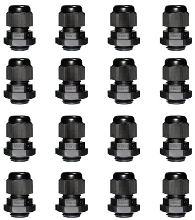 16 Stück Kabelverschraubung M20, IP68 Wasserdicht Kabeldurchführung, Kabelverschraubungen für Outdoor Garten Schaltkasten Abzweigkasten, Kunststoff Nylon Kabeldurchführunge Schwarz