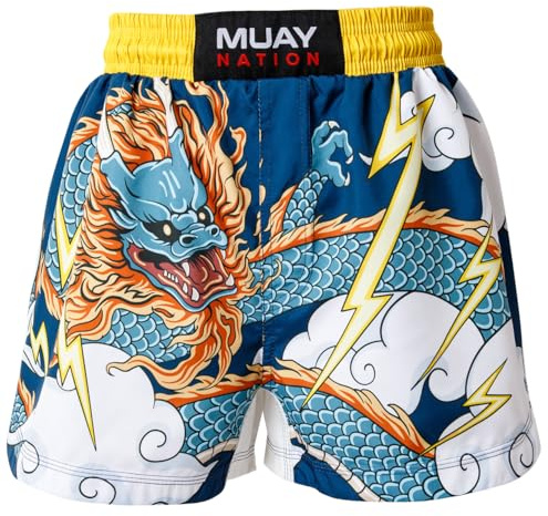 MUAY NATION Boxing MMA Muay Thai Shorts for Kids Children Youth (3-12 Years Old) Girls Boys Trunks Grappling Wrestling Training Clothing Martial Arts (US, Age, 10 Years, 12 Years, Dragon)