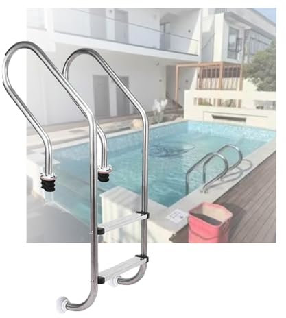 Swimming Pool Ladder,2 Steps Pool Pedal Ladder,Swimming Pool Stainless Steel Pedal Step with Extended Curved Armrest for Indoor Outdoor Pool(Pre-buried,2-Steps1.0mm)
