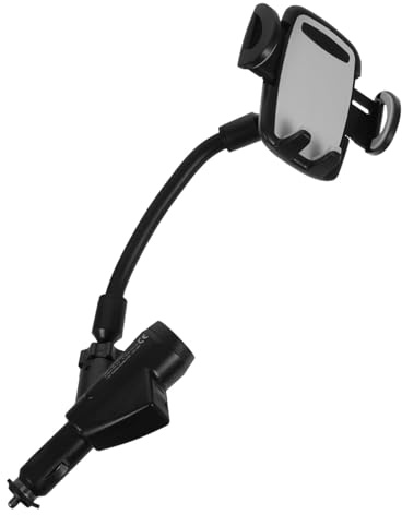 DIYEAH Support Téléphone Voiture avec Double Port USB pour Allume-Cigare 12-24V | Attache Téléphone Voiture Orientable pour GPS et Smartphones 3-6,5 Pouces Gris