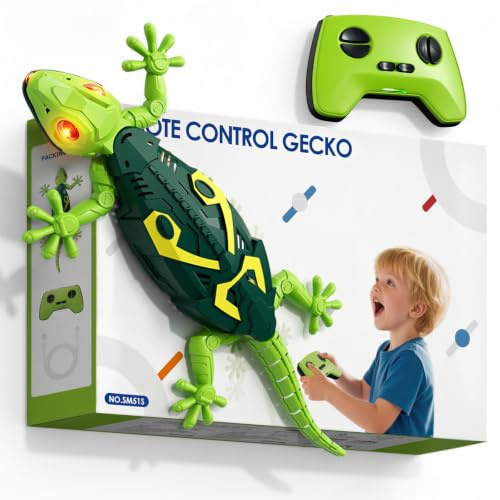HYES Wall Crawler Gecko, Rechargeable Remote Control Robot Toys | RC Animals Toy, Realistic Wall Crawling Halloween Birthday Gifts for Boys Girls