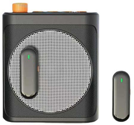 JANZU Micrófono de Solapa Inalámbrico, Amplificador de Voz Portátil con 2 Micrófonos y Altavoz Recargable para Aulas, Reuniones y Discursos.