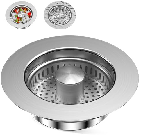 Abflussstopfen und Abflusssieb Küchenspüle, 3 in 1 Stöpsel für Spülbecken Edelstahl Spülbecken Sieb Pop up Küchen Spülbecken Stöpsel Waschbeckenstöpsel Küche