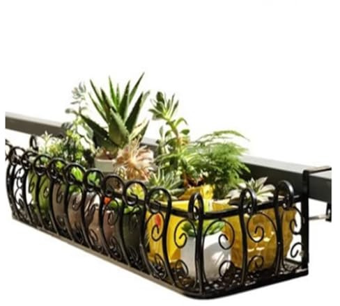 Portafiori In Ferro Battuto Con Accessorio Per Vite E Dado, Portavasi Da Fiori Europeo, Portapiante Da Appendere Ringhiera Per Balcone, Per Soggiorno, Esterno, Decorazione Da Giardino(Size:50x29x16cm)