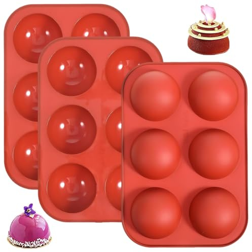 3 Stück Halbkugel-Silikonform,Silikon Backform Kugel,Silikonforms Halbkugel Backform,6 Löcher Silikonforms Rund,Rund Silikonform zur Herstellung von Schokolade,Gelee,Dome-Mousse,Kuchen
