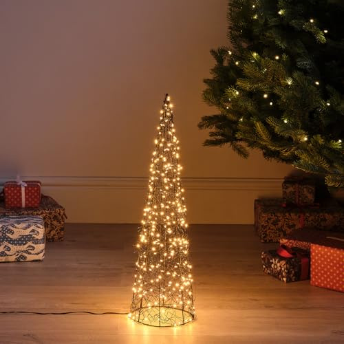 Lights4fun Traditioneller Weihnachtskegel | Lichterbaum Weihnachtsdeko Weihnachtsbaum Weihnachten | 300 warmweiße Mikrodraht-LEDs | Strombetrieben & mit Timer | Innen & Außen | Höhe 60 cm