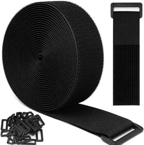 3.8cm X 5m Strong and Grippy Velcro Straps Heavy Duty Cut to Length | Nylon Cable Ties Adjustable with 30 Buckles, Resuable Velcro Cable Tidy Strapping Roll for Camping Equipment Travel & Luggage