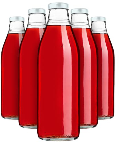 KADAX 20er Set Glasflaschen 1L mit Schraubverschluss Weiß – Leere Milchflaschen Saftflaschen zum Befüllen für Saft, Milch, Smoothies & Sirup, Refillable Glass Bottles