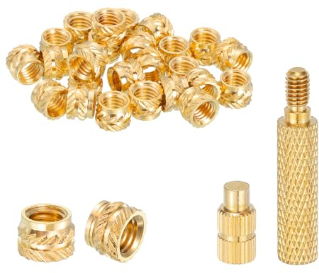 sourcing map 20 Pcs Threaded Inserts with Soldering Iron Tip Press Tool, M5 x 5mm H x 7.5mm OD Brass Metric Knurled Nuts Heat Set Inserts Embedment Nut for 3D Printing Plastic Parts