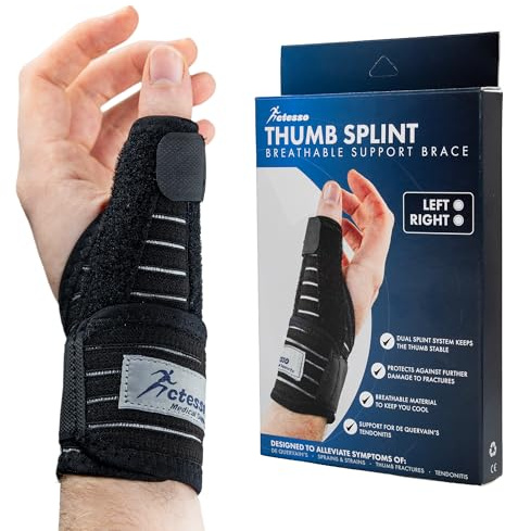 Actesso Neopren Daumenbandage & Daumenschiene bei Schmerzen | Daumenstütze mit Schiene für De Quervain, Arthrose, Schnappdaumen und (Schwarz, Atmungsaktiv, Einheitsgröße, Rechts)