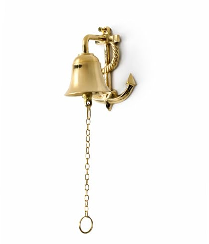 Solid Brass Anchor Bell, Nautical Wall Mounted Ship Bell Hanging Door Dinner Service Bell, Vintage Maritime Decor