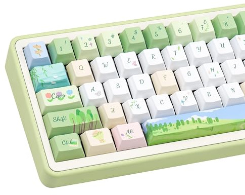 COOMICKEY PBT Keycaps Forest Picnic Green White 145 Keys MX Switch Key Cap | Dye Sublimation Legends, Cherry Profile, 60%-100% Layouts, Custom Keycaps, Keyboard DIY, Daily Typing, Home Office