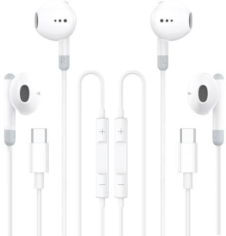 2 Pack In Ear Kopfhörer für iPhone 17 16 15, USB C Kopfhörer mit Kabel Typ C für iPhone 15 16 17 Plus/Pro/Max/Air, Headset Ohrhörer mit Mikrofon und Lautstärkeregler für Galaxy S25/S24/S23/S22/S21