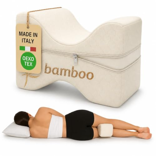 Cuscino Ergonomico Gambe e Ginocchia in Memory Foam | Federa in Bamboo Naturale Sfoderabile | Supporto per Dormire sul Fianco, Sollievo Dolore Lombare e Sciatica | Certificato OEKO-TEX | Made in Italy
