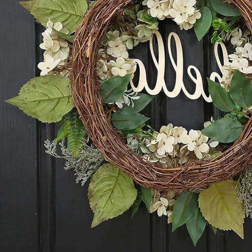 MoSundi Hello - Corona de hortensias artificiales para decoración de pared de puerta, 40 cm, corona de flores de seda verde para interiores y exteriores