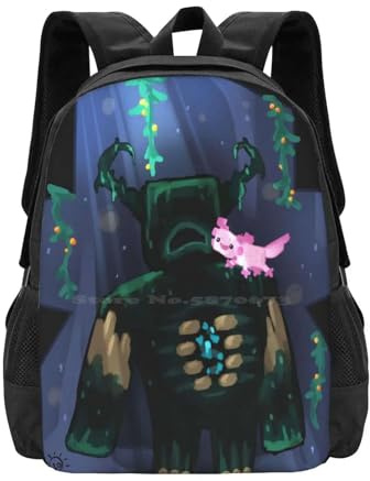 ASDCTYTKO Warden N Axolotl Großkapazität Schulrucksack Laptop-Taschen Warden Axolotl Klippenhöhlen Videospiel Niedliches Festgeschenk