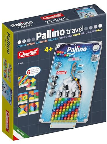 Quercetti Pallino Travel, Giochi Bambini 4 Anni Fino agli 8, Gioco di Strategia con Palline Colorate per Bambini, Schede e Mosaico, Giochi Educativi 4 Anni, Made in Italy