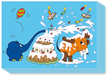 modern times 10er Set Postkarte SENDUNG MIT DER MAUS - Motiv: TORTENSCHLACHT, Anlass: Kindermotive Geburtstag, Künstler/Verlag SCHMITT-MENZEL/STREICH, Größe: A6