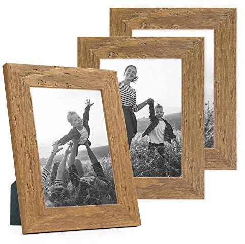 Bilderrahmen 13x18 cm Holz Eiche-Optik, 3er Set Echtholz-Rahmen rustikal, Strandhaus, Made in Germany, Echtglas, zum Aufhängen & Aufstellen, extra Zubehör - Treibholzlook mit einem Hauch Küstenflair