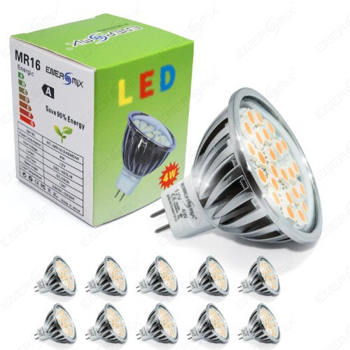 Energmix 10x MR16 GU5.3 4W 400lm Warmwei SMD LED SPOT Lampe - LED Strahler- LED Energiespar Lampe Warmlicht Mit Schutzglas 12 Volt 4 Watt, 2380-10x