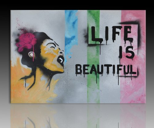 Wandbilder Bild auf Leinwand echt Kunstdruck Paul London Life is Beautiful - Streetart (60x80cm)
