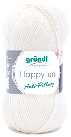 Gründl Wolle Happy uni 100% Polyacryl 1 x 100 g, Creme | (Strick- und Häkelgarn mit wollartigem Charakter aus Anti-Pilling, 100 g / 250 m, Nadelstärke: 4 - 5, 100 g)
