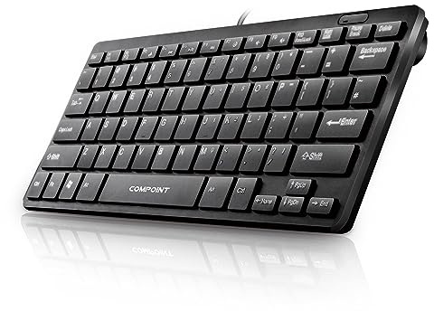 Dynamode Ultra-Slim Mini Wired Keyboard - Classic Small USB Keyboard Universal for Mac, Computer, Laptop, Gaming, Work - Quiet Black Compact Mechanical Wired Keyboard with 78 UK Layout Keys