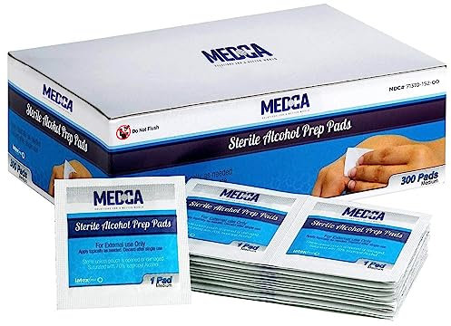 MEDca Alkoholvorbereitungspads, steril, mittel, 2-lagig (Packung mit 300 Stück)